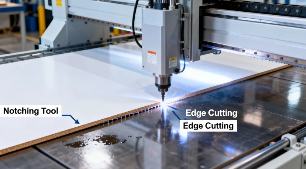 duct edge grooving formation in HVAC duct manufacturing
