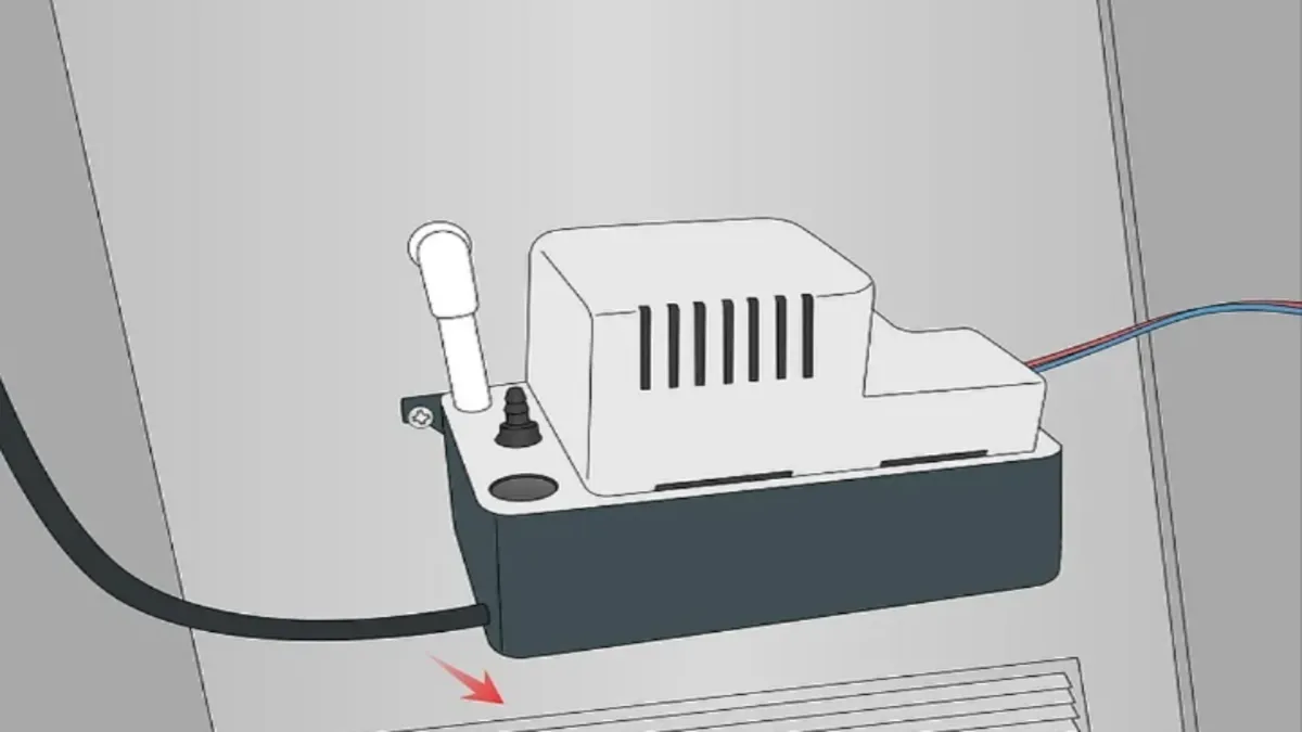 HVAC condensate pump installed beside air handler unit