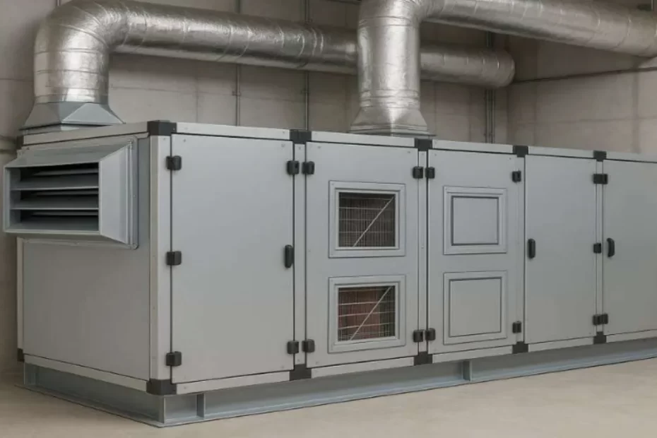 HVAC air distribution system diagram with AHU and ductwork