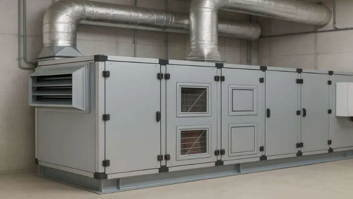 HVAC air distribution system diagram with AHU and ductwork